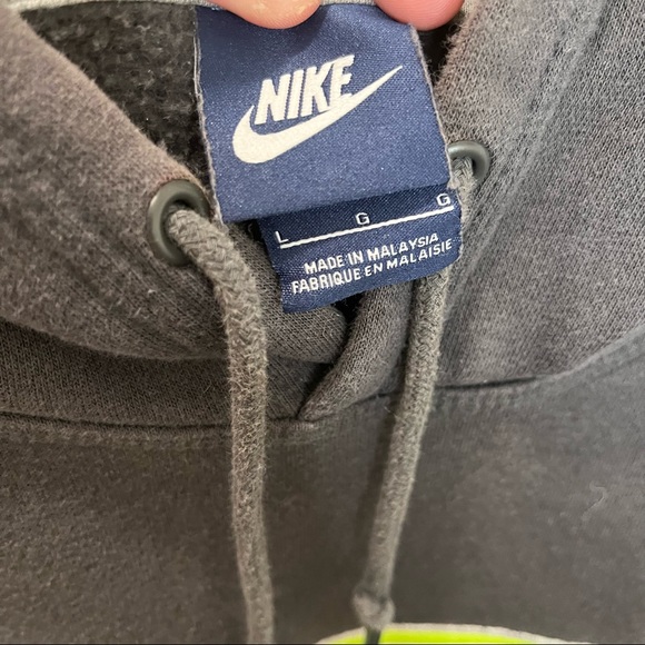 Nike Gray Neon Yellow Green Swoosh Logo Pullover Hoodie Jacket Mens Size L - Picture 9 of 11